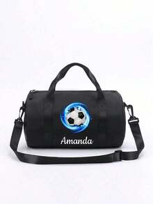 Customizable Back To School Mini Personalized Sports Bag, You Can Add Name, Text Or Pattern. It Features A Football Theme Design, Perfect For Various Sports And Daily Use, Such As Outings, Workouts, Travel, Shopping And Beach Activities. An Ideal Gift For Any Occasion, Especially Christmas! Personalized Customization Service Provided. - Black - View 9