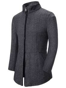 Men's Mandarin Collar Versatile Tweed Jacket, Windbreaker Coat For Young Adults