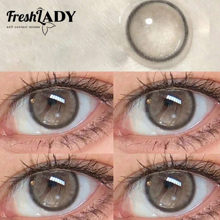 FRESH LADY 1對霧感珍珠灰隱形眼鏡，細膩混色瞳孔，明亮柔和鏡片，適合日常配戴、派對、杜拜妝容，年戴，14.00mm