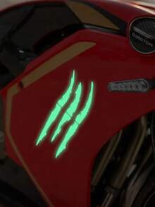 1 件 Monster Claw 反光划痕条纹乙烯基贴片 - 霓虹色，防水 PVC，适用于摩托车头盔、汽车、自行车、踏板车、时尚 DIY 装饰、夜光警告贴花、鬼爪划痕贴纸，适合夜间骑行者 - 均碼 - 查看 6