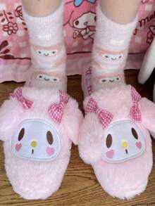 SANRIO 3 Pairs Cute Kuromi Plush Socks For Women, Thermal Lined, Warm Ankle Socks For Home, Suitable For Autumn/Winter - Multicolor - View 4