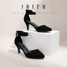 Women's IN3 D'Orsay Pumps Low Kitten Heels For Women Dress Shoes Pointed Closed Toe Wedding Bride Ankle Strap Dressy Silver Black Nude White Gold Heels For Women-2025 - 黑色磨砂皮 - 查看 3