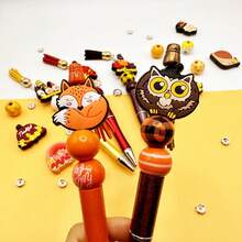 5 قطع مجموعة أكمام قلم DIY مزينة بالخرز، تشمل خرز بأشكال الرومي والورقة القيقب والثعلب والشرابات، لوازم مكتبية ودراسية، قلم لديكور المكتب، مجموعة مواد حرفية DIY، هدية خريفية