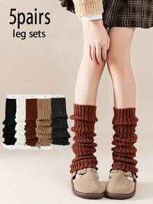 5 Pairs Girls' Simple Versatile Ruffle Edge Thin Breathable Leg Warmers, Suitable For Daily Wear, School Uniform, And JK Style, Spring/Autumn