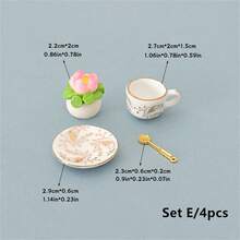 Set de 4 piezas Mini jarrones realistas de flores, accesorios de modelo de té de la tarde, decoración de taza de té de cerámica, set de decoración de vajilla de casa de muñecas - Varios estilos - Ver 12