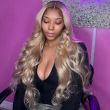 [Soft Blonde Wig] 200% Density Soft Body Wave Human Hair Wig Long Ombre Blonde Pre-Plucked Glueless Lace Front With Baby Hair, 13x6 Lace Area, Vacation Style For Women Of All Ethnicities - Apricot - View 3