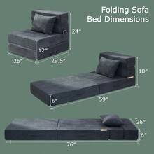 HILERO Sofá cama plegable 4 en 1 convertible con almohada cama plegable de espuma viscoelástica moderno sofá futón para sala de estar invitados apartamentos gris oscuro - Nico - Ver 2