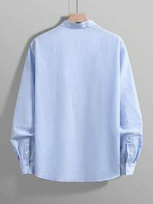 Men's Henley Shirt | Linen Texture Shirt, Stand Collar Design, Lightweight Breathable Long Sleeve Vacation Top, Loose Fit, Suitable For Vacation, Party, Office Wear, Unique Casual Men's Gift, Blue Men's Shirt, Essential For Autumn - Blue - View 3