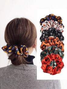 6 Stücke gruselige Halloween Haargummis, Haarschmuck, süße Kürbis- und Fledermaus-Muster, Muss-haben für Trick-or-Treat, Kostümparty und Haarstyling-Dekoration