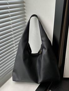 Women's Solid Color PU Leather Fashion Large Capacity Shoulder Bag For Daily Use - Black - View 9