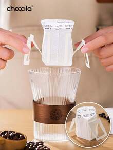 choxila 50/100/150个带挂耳设计的便携式咖啡滤纸袋，便携式一次性滴滤咖啡滤纸袋单份，倒入咖啡过滤器，兼容各种咖啡杯/餐具，适用于旅行、露营、家庭、办公室学校用品返校、沙特国庆节