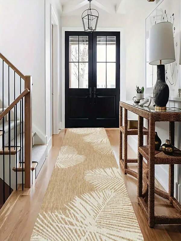 1 件优质法兰绒 - 热带叶子印花波西米亚风格长条地毯，小地毯，830gsm，咖啡色和白色棕榈叶设计，涤纶地毯，亲肤，不起球，易于护理，可机洗，无味，适用于家居装饰、房间装饰、小地毯、客厅地毯、地毯、卧室地毯、浴室地毯、厨房地毯、区域地毯