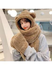Plush Bear Ear Beanie Scarf Set, Cute Knitted Winter Hat For Women, Warm Thermal Lined Fall Valentines Gift,Beach,Travel - Multicolor - View 14