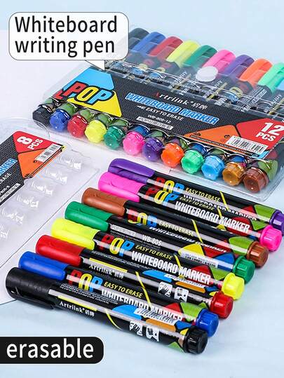 1 pieza Marcadores de pizarra de 12 colores/8 colores, de gran capacidad y recargables, con punta ancha y redonda, para profesores, estudiantes, pizarras de dibujo, escritura