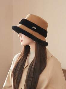 1 pieza Sombrero de cubo de mujer para otoño/invierno con parches de peluche, forro térmico, a prueba de viento, protección para las orejas, adecuado para uso diario