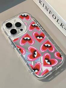 1pc Red Heart Eye Makeup Mirror Phone Case, 1.5mm PC Hard Shell 2-In-1 Full Coverage Airbag Anti-Drop, Precise Cutouts, Suitable For IPhone 16/16 Pro/16 Plus/16 Pro Max/ 17/17 Pro/17 Air/17 Pro Max/15/11/12/13/14/16E/15 Pro/14 Pro/13 Pro/12 Pro/11 Pro/15 Pro Max/14 Pro Max/13 Pro Max/12 Pro Max/11 Pro Max