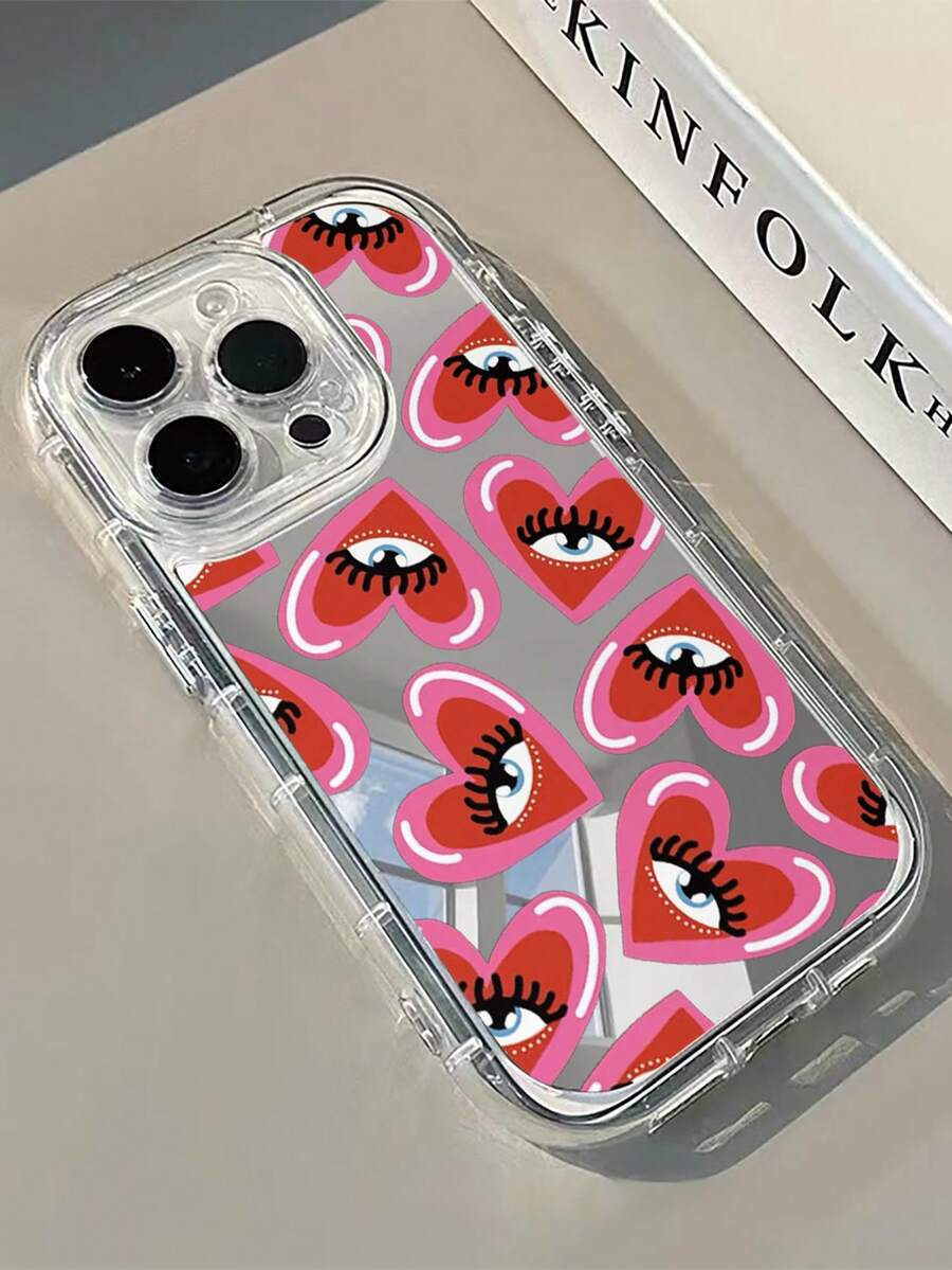 1pc Red Heart Eye Makeup Mirror Phone Case, 1.5mm PC Hard Shell 2-In-1 Full Coverage Airbag Anti-Drop, Precise Cutouts, Suitable For IPhone 16/16 Pro/16 Plus/16 Pro Max/ 17/17 Pro/17 Air/17 Pro Max/15/11/12/13/14/16E/15 Pro/14 Pro/13 Pro/12 Pro/11 Pro/15 Pro Max/14 Pro Max/13 Pro Max/12 Pro Max/11 Pro Max