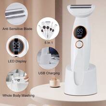 1pc USB Rechargeable 5W Electric 5-In-1 Multifunctional Lady Eyebrow Trimmer, Intimate Hair Removal Razor - White - View 6