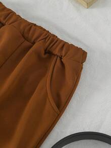 Set de 2 piezas de ropa casual cómoda para niños pequeños, suéter de punto texturizado y pantalones deportivos con cintura elástica, adecuado para uso diario, escuela, exterior, otoño/invierno - Albaricoque - Ver 6