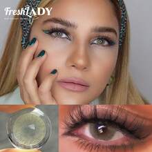 FRESH LADY زوج من العدسات اللاصقة الجمالية للعيون باللون الأخضر الليموني، عدسات ماكياج للحدقة، للارتداء اليومي، المواعدة، العمل، الاستخدام السنوي، 14.2 مم - بني - مشاهدة 7