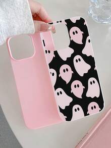 1pc Cute Pink Ghost Design Jelly Pudding Waterproof Shockproof Anti-Slip TPU 2-In-1 Soft Phone Case Cover Compatible With Apple Phones Anti-Fall Scratch Resistant - Multicolor - View 2