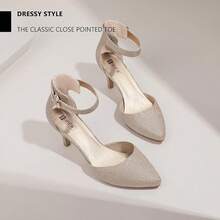 Women's IN3 D'Orsay Pumps Low Kitten Heels For Women Dress Shoes Pointed Closed Toe Wedding Bride Ankle Strap Dressy Silver Black Nude White Gold Heels For Women-2025 - 金色亮片 - 查看 4