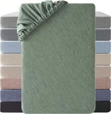 SOULFUL Fitted Sheet 140 X 200 Cm, 100% Washed Cotton Flat Sheet Up To 25 Cm Mattress Height, Breathable With Linen-Like Handle, Oeko-Tex Certified, Sage Green - Grey - View 8
