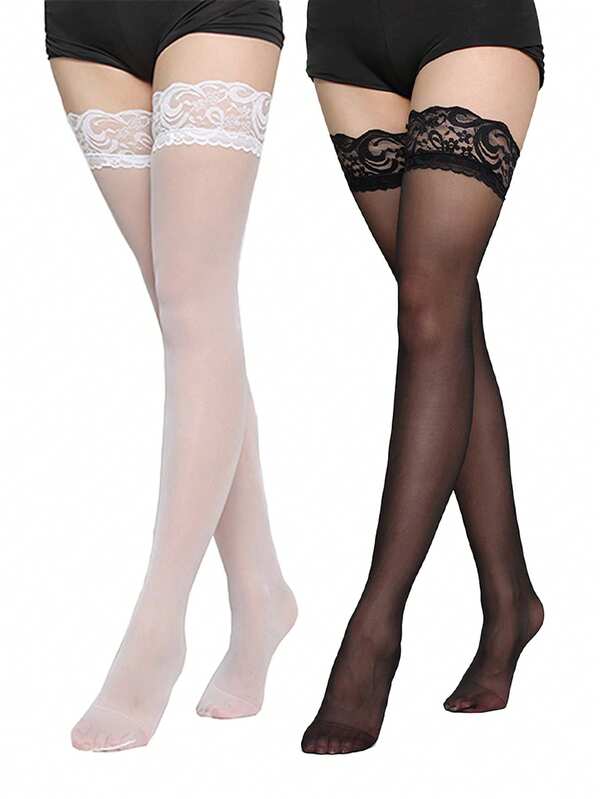 2 Pairs Black & White Fishnet Stockings, Suitable For Women's Daily And Holiday Wear, Fits Women 88-132 Lbs