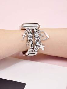 Silver Metal Watch Band, Compatible With 49/46/45/44/42/41/40/38mm Bands, Women's Fashionable Cute Pendant, Suitable For Series 10 Ultra 2 9 8 7 6 5 4 3 2 SE - Silver Heart - View 8