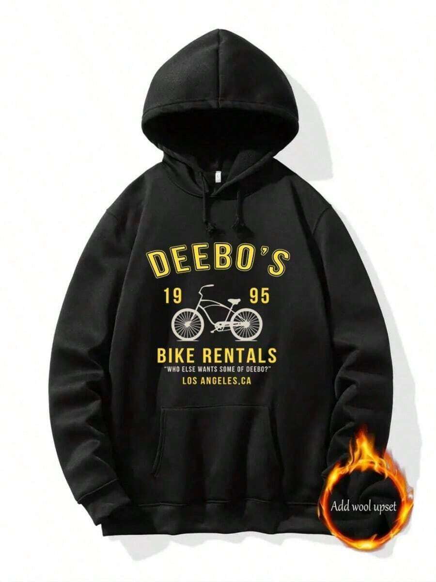 "DEEBO" Printed Men's Graphic Hoodie - Comfortable Casual Pullover With Eye-Catching Design, Hooded Sweatshirt For Fall/Winter, Complete With Handy Pocket - Gift Choice For Thanksgiving And Christmas Day - 黑色 - 查看 1
