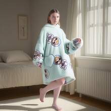 Hooded Robe Sweatshirt, Oversized Plush Cloak Style Loungewear, Warm & Cozy Unisex Sherpa Bathrobe For Home, Office, Study, Winter