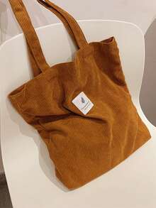 Retro Corduroy Tote Bag Women's Simple Shoulder Bag Letter Patch Decor Handbag, Perfectly Matching With Fall Outfits Women - Green - View 8