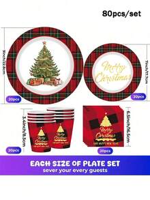 [New Arrivals For Christmas]Christmas Themed 100pcs/Set Disposable Tableware Set, Including 7-Inch Paper Plates, 9-Inch Cardboard, 9-Ounce Cups, Napkins, Suitable For Daily Gatherings, Birthday Parties, Bridal Showers, Baby Showers - Multicolor - View 12