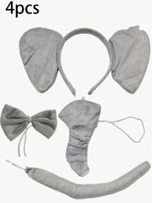 4 Pieces Of Grey Elephant Costume Set, Ear Headband, Nose, Tail, Bow Tie, Animal Costume Set For Various Festival Cosplay Parties