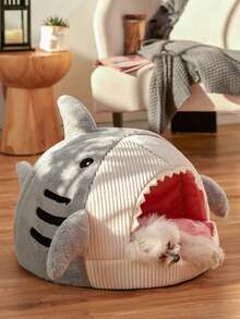 1 pieza Cama para gato linda para gatos de interior, cama cueva suave para mascotas, cojín de casa acogedora para perros, cama de descanso para gatitos, tapete tipo tienda - Gris - Ver 5