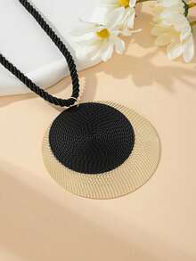 1set Exaggerated Double-Layer Large Linen Disc Earrings, Pendant & Choker Necklace - Round - View 15
