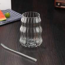 1/4pc Transparent Wave Texture Glass Drinking Cup, Modern Style Ripple Design Glass, For Iced Coffee, Tea, Milk And Cocktails, Suitable For Home And Party Use, Lead-Free Glassware, Comfortable To Hold, Very Suitable For Cold Drinks - Clear - View 4