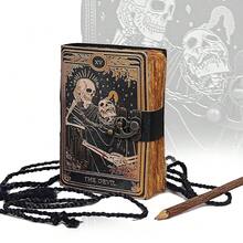 VC Book Of Spells Leather Journal Deckle Edge Paper Grimoire Printed Journal The Devil Tarot Notebook Spiral Gothic Notebook Skull Lover Antique Vintage Leather Journals For Men And Women - màu đen - Xem 3