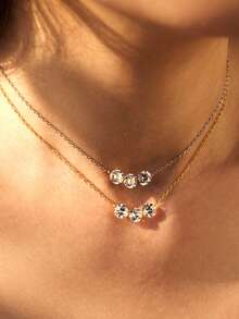 1pc Minimalist Sparkling Cubic Zirconia Necklace, 925 Sterling Silver Women's Delicate Adjustable Necklace - Luxury Jewelry Suitable For Daily Wear, Parties, Banquets, Gifts - Round - View 1