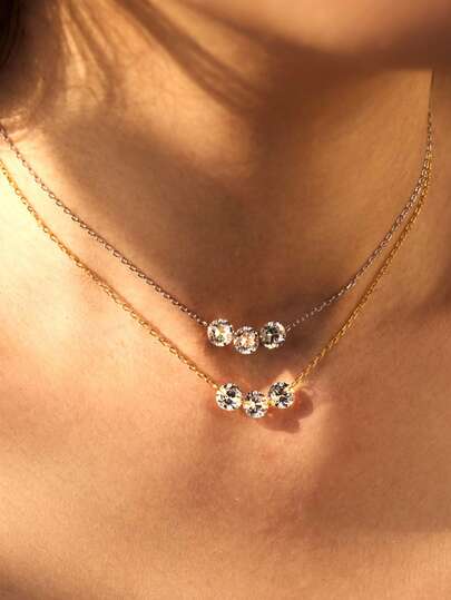 1 pieza Collar minimalista con circonita cúbica brillante, collar delicado ajustable de plata de ley 925 para mujer - Joyería de lujo adecuada para uso diario, fiestas, banquetes, regalos