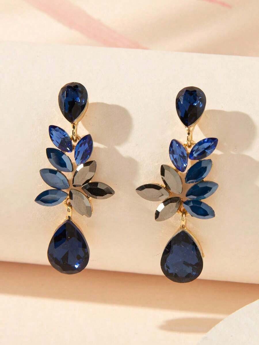 1pair Crystal Pendant Earrings, Suitable For Daily Wear - màu đen - Xem 1