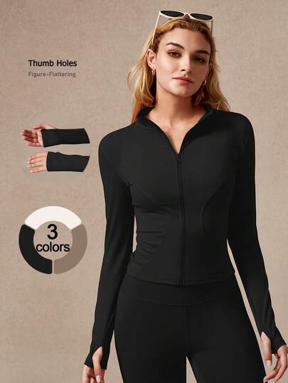 Chaqueta de Yoga para Mujer de Otoño e Invierno, Chaqueta de Entrenamiento de Manga Larga con Cremallera, Prenda Deportiva Cálida para Correr y Ciclismo