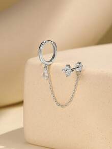 EleRunis 1PC 925 Sterling Silver Prong Setting Stud Long Tassel Cartilage Helix Piercing Jewelry For Women Daily Wear Wedding Party Engagement Anniversary Valentine's Day - Silver - View 5