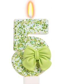 浅绿色蝴蝶结数字 0-9 生日周年纪念婚礼订婚派对蛋糕装饰蜡烛 - 淺綠色 - 查看 6