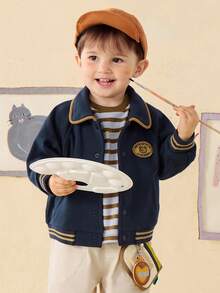 mini bala Kids College Style Baseball Jacket Soft Comfortable Loose Fit Fall Top - Dark Blue - View 1