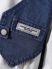 3 件套小男孩休闲套装：纯色运动衫 + 宽松牛仔裤 + 时尚牛仔背心 - 白色 - 查看 5