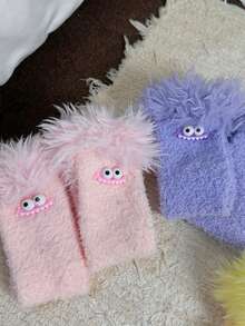 1 Pair Women's Autumn/Winter Christmas & Halloween Funny Colorful Plush Socks, Coral Fleece Warm Thick Cartoon House Socks, Cozy Socks