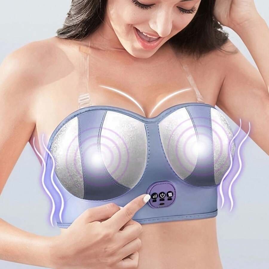Aedwdpe Electric Bust Massager, Breast Massager Bra, Chest Enhancement Instrument USB Wireless Prevent The Chest Sagging With 3 Massage Modes, Purple Comfort Daily - 紫色 - 查看 1