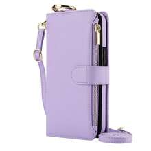AWQUER 斜挎手机壳适用于 17 Air 16E 16 15 14 Plus 13 12 Mini 11 Pro Max 8 7 Plus SE 2020 2022 带指环支架，PU 皮革拉链钱包保护壳适用于 Galaxy S25FE S25 Edge S24 S23 S22 S21 FE Plus Note 20 Ultra A56 A36 A26 A16 A55 A15 A54 A14 A73 A53 A13 A72 A52 A71 A51 4G Z 折叠 6 5 4 3 5G 卡槽腕式设计手机包支架保护套 - 淡紫色 - 查看 78