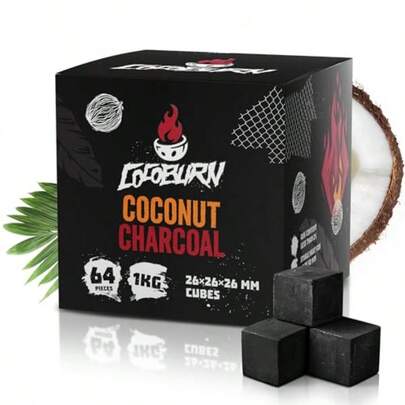 Hookah Charcoal Cubes 26mm 64 Pieces Flavorless Coconut Charcoal Briquettes Long Burn Time Low Ash And No Smell Premium Shisha Narguile Hookah Coals